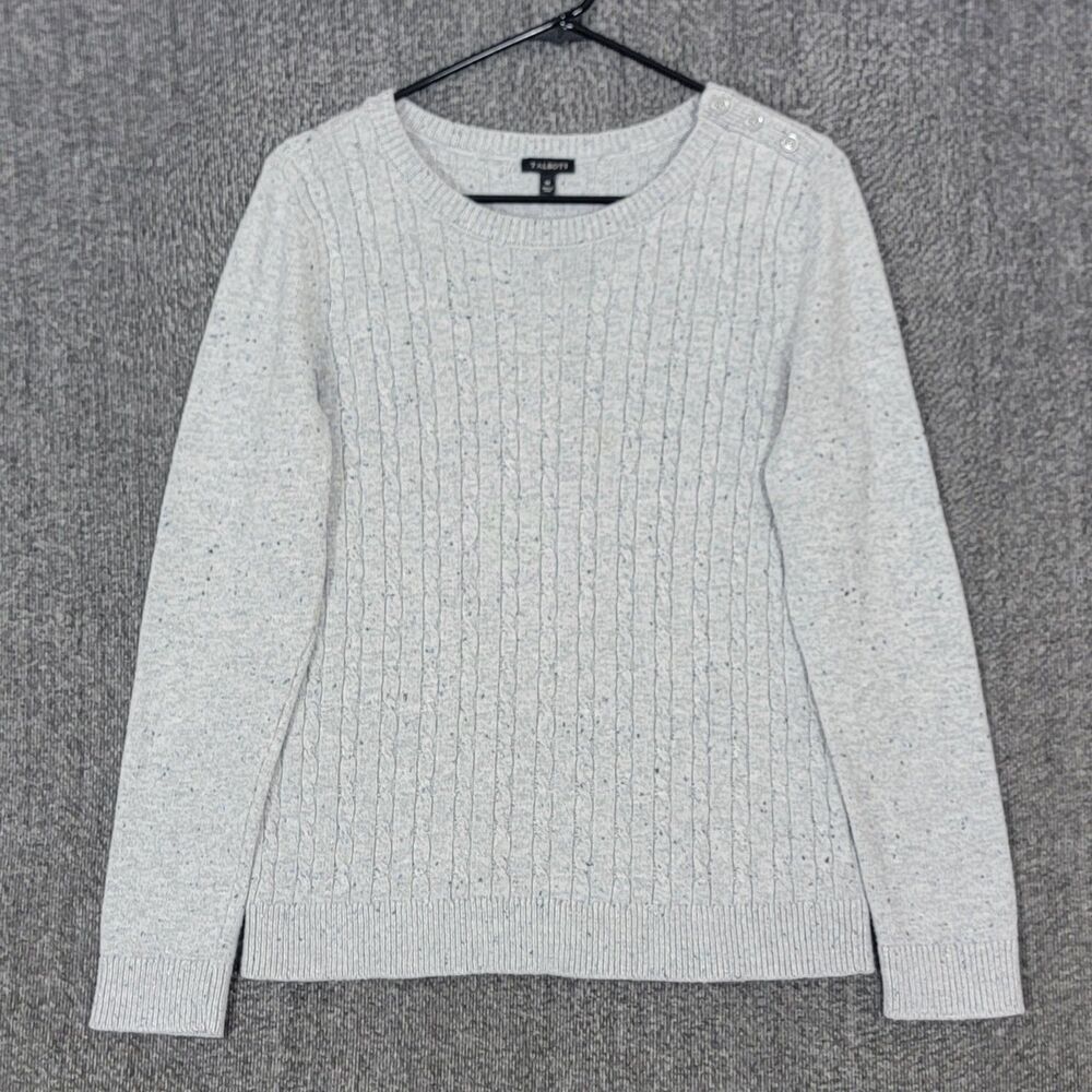 Talbots Sweater Womens Medium Gray Speckled Cable Knit 3 Season Preppy Pullover